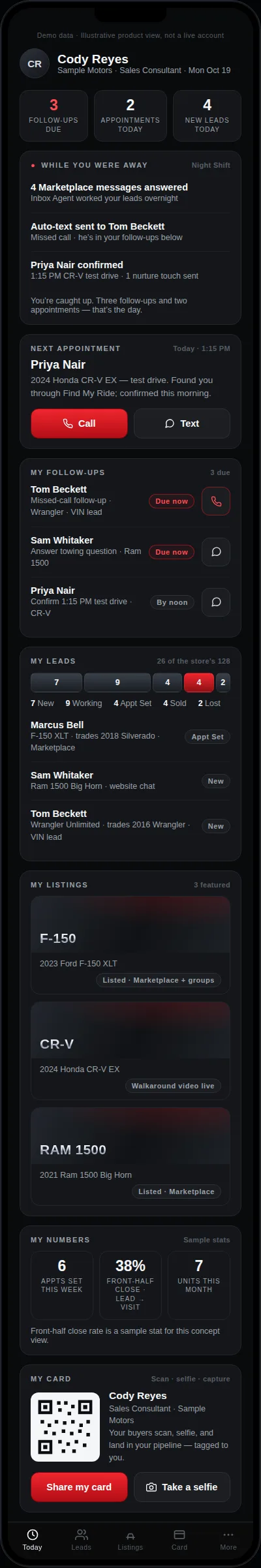 LotLogix salesperson pocket app, demo data