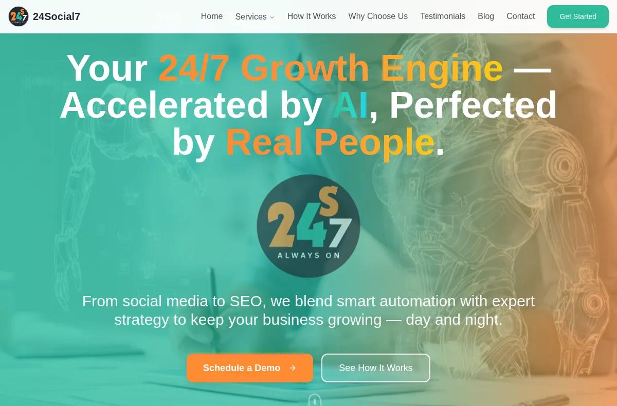 24Social7 website, live screenshot