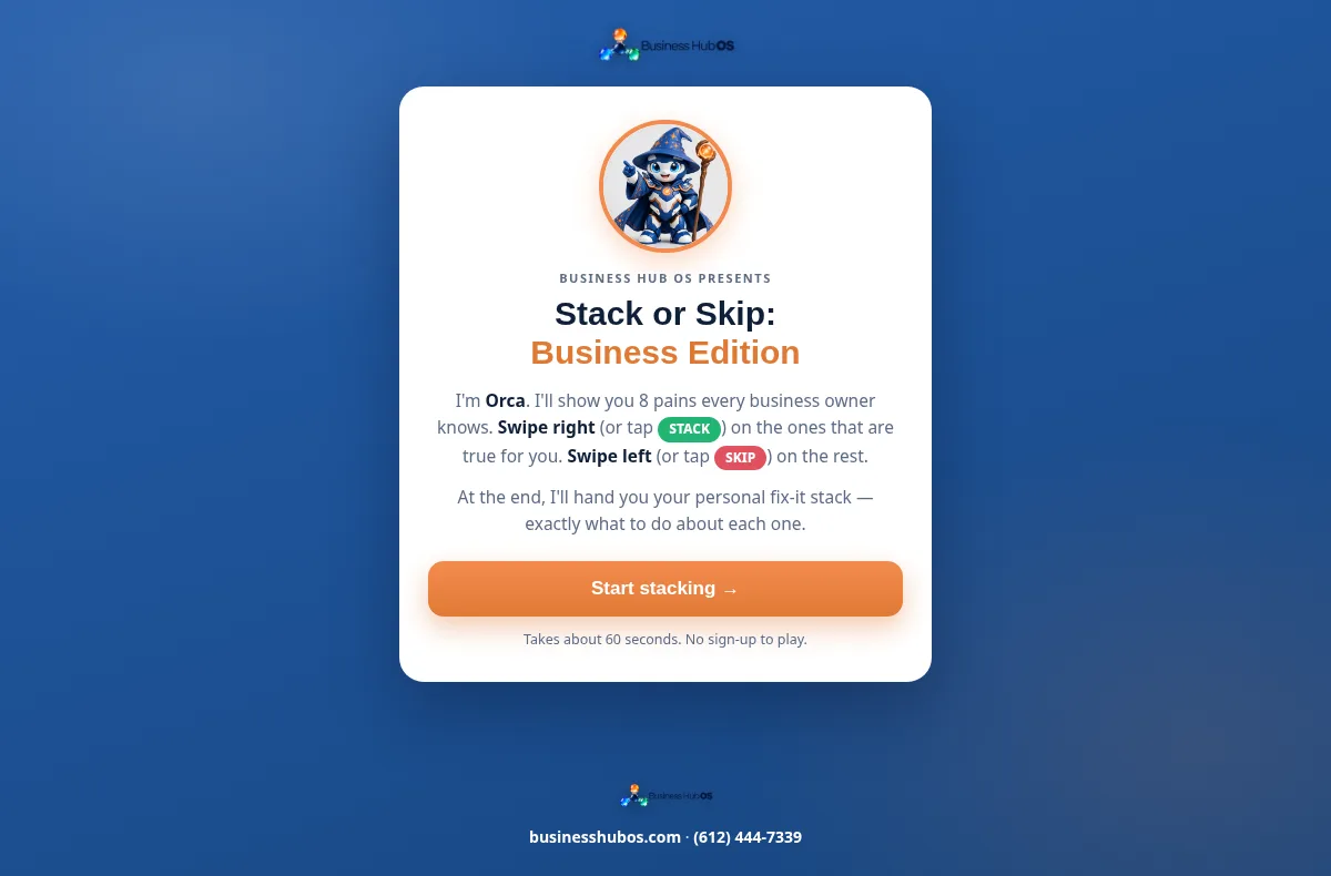 Stack or Skip swipe quiz, live screenshot